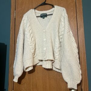 American Eagle Outfitters Cream Cable Knit Cardigan